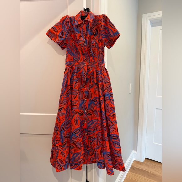 Alexis Dresses & Skirts - Alexis Red Maxi Dress with Blue Leaf Print